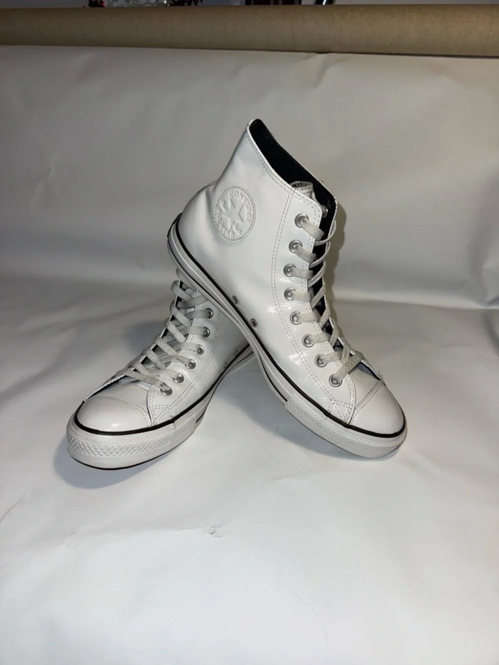 Converse Chuck Taylor Patent Leather White High Top Mens 9.5 Womens 11.5 - Picture 8 of 16